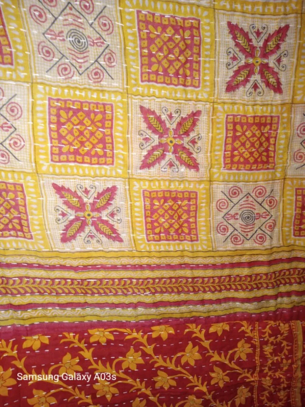 Kantha Quilt Yellow Green Red Black 50